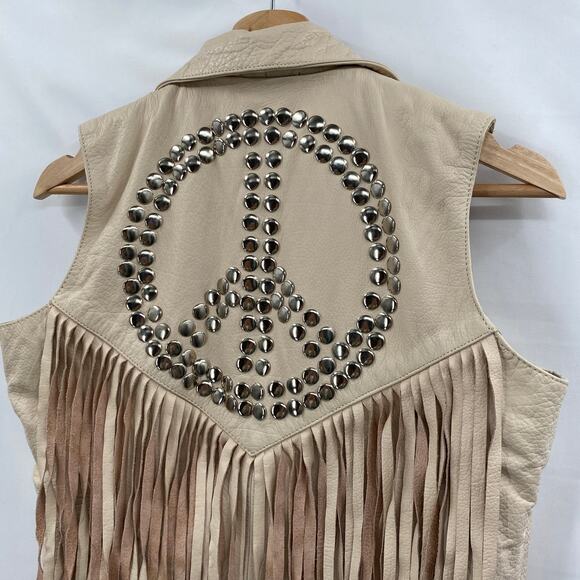 Understated Leather cream peace sign studded fringe vest - Picture 5 of 5